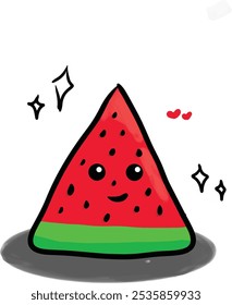 Cute Kawaii Watermelon Vector in Flat Style