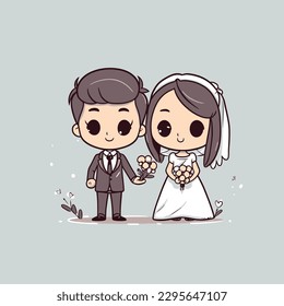 Cute kawaii wedding chibi mascot vector cartoon style marriage