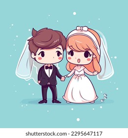 Cute kawaii wedding chibi mascot vector cartoon style marriage