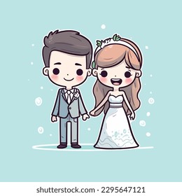 Cute kawaii wedding chibi mascot vector cartoon style marriage