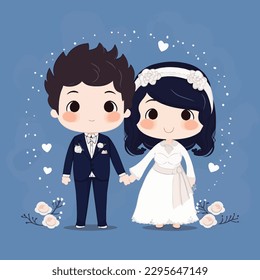 Cute kawaii wedding chibi mascot vector cartoon style marriage