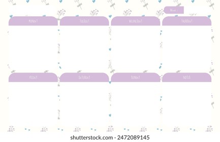 Cute kawaii weekly planner organizer with floral background