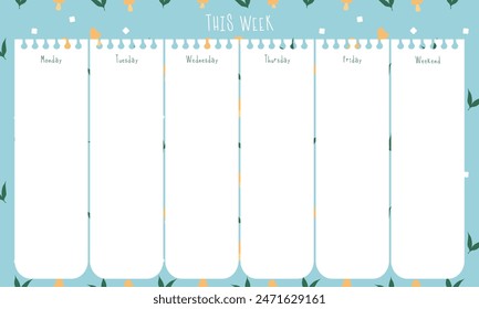 Cute kawaii weekly planner template 