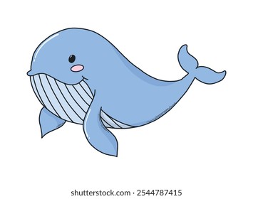 Cute kawaii whale drawing for nursery room decor, posters, prints, cards, kids apparel design, etc. EPS 10