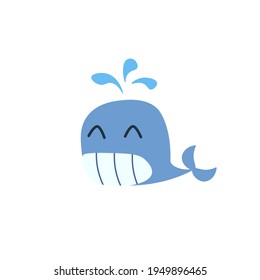 Cute Kawaii Whale Icon. Clipart Image Isolated On White Background