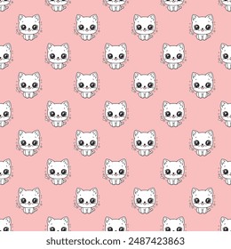 Cute kawaii white cat seamless pattern