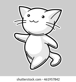 Cute kawaii white cat. Sticker for fun