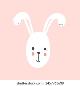 Cute kawaii white hare illustration on pink background.
