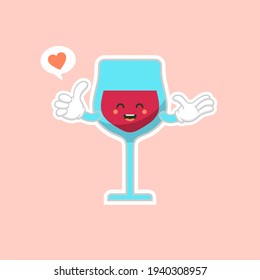 cute and kawaii wine glass cartoon character, colorful design. flat design vector illustration. Cartoon kawaii Champagne with Smile and Smiling eyes. Cute Champagne glass 