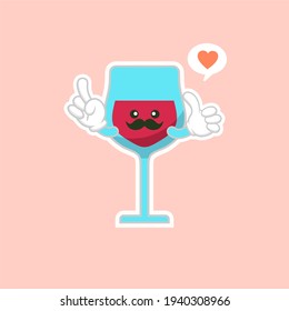 cute and kawaii wine glass cartoon character, colorful design. flat design vector illustration. Cartoon kawaii Champagne with Smile and Smiling eyes. Cute Champagne glass 