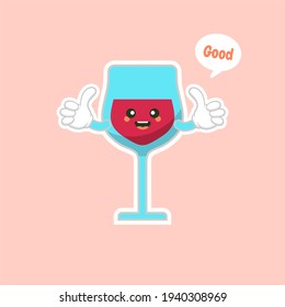cute and kawaii wine glass cartoon character, colorful design. flat design vector illustration. Cartoon kawaii Champagne with Smile and Smiling eyes. Cute Champagne glass 