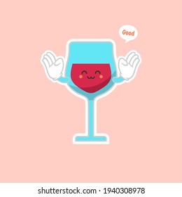 cute and kawaii wine glass cartoon character, colorful design. flat design vector illustration. Cartoon kawaii Champagne with Smile and Smiling eyes. Cute Champagne glass 