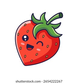 Cute Kawaii winking strawberry character set. Vector hand drawn cartoon icon illustration. Strawberry character in doodle style. Isolated on white background.