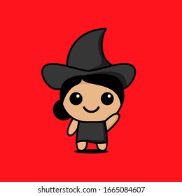 cute kawaii witch character logo icon design