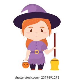 Cute kawaii witch costume Halloween season Vector