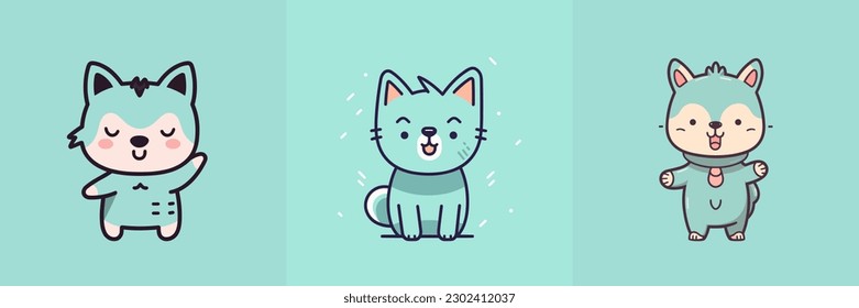 A cute kawaii wolf cartoon illustration featuring a playful expression and vibrant colors perfect for any children's book or website