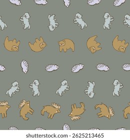 Cute kawaii Woodland Animals Vector Seamless Pattern in Pastel Colors