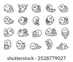 Cute kawaii worm with objects. Coloring Page. Funny cartoon character. Hand drawn style. Vector drawing. Collection of design elements.