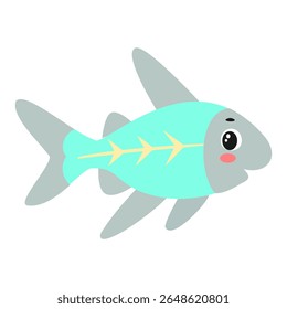 Cute kawaii x-ray fish with smiling face – cartoon ocean animal vector illustration for kids