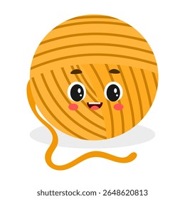 Cute kawaii yarn ball with smiling face – cartoon craft object vector for kids