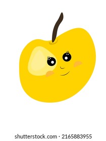 Cute kawaii yellow apple. Funny smiling character fruit apple in cartoon style. Vector, illustration.