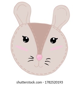 cute kawaii yellow giraffe head with funny ears and horns, kids toy, vector element with decorative stitching seam