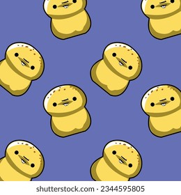 cute kawaii yellow groundnut animal seamless pattern in blue background for children toys and fashion