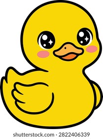 Cute Kawaii Yellow Rubber Duck Vector | Smiling Bath Toy Cartoon Clipart for Kids