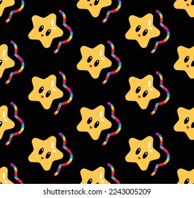 Cute Kawaii Yellow Star seamless Pattern rainbow