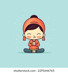 Cute kawaii yoga chibi mascot vector cartoon style