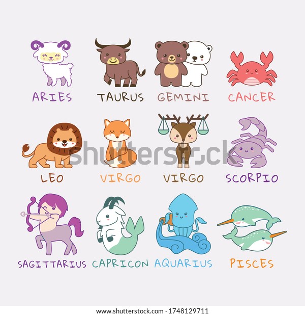 Cute Kawaii Zodiac Animals Vector Stock Vector (Royalty Free ...