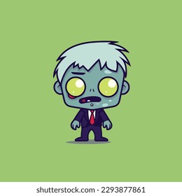 Cute kawaii zombie chibi mascot vector cartoon style