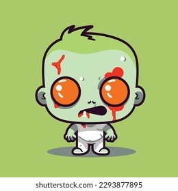 Cute kawaii zombie chibi mascot vector cartoon style
