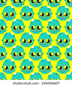 Cute kawaii Zombie pattern seamless. funny Living Dead cartoon style background. Undead kids character. Childrens style texture. 