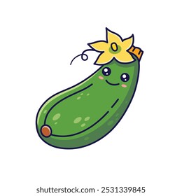 Ilustração de ícone de desenho animado bonito Kawaii zucchini. Conceito de ícone plano vegetal de alimento isolado