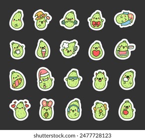 Cute kawaii zucchini. Sticker Bookmark. Adorable cartoon food character. Hand drawn style. Vector drawing. Collection of design elements.
