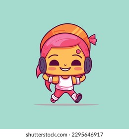 Cute kawaii zumba chibi mascot vector cartoon style