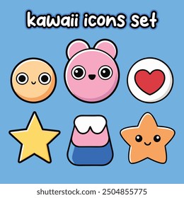 Cute kawaii-style cartoon design featuring birthday cakes, balloons, and party hats in a colorful and festive banner illustration.