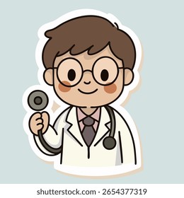 Cute kawaii-style doctor holding a stethoscope. Perfect for medical sticker packs, healthcare-themed illustrations, kids’ designs, and digital planners.