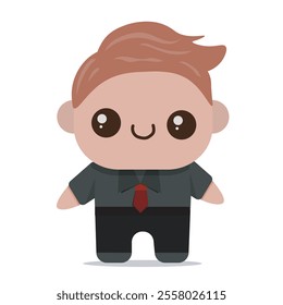 A cute kawaii-style illustration of a businessman with a cheerful expression. 