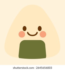 A cute kawaii-style Japanese onigiri rice ball with a happy face and minimal flat colors.