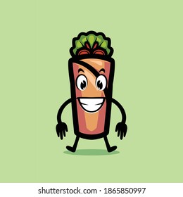 cute kebab character illustration standing with happy face and big smile. For restaurant or street food stall logo and mascot. Isolated premium vector