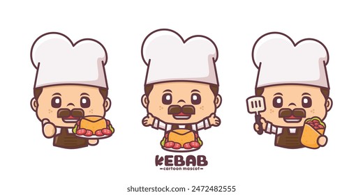 cute kebab chef cartoon mascot design, with different poses and expressions.