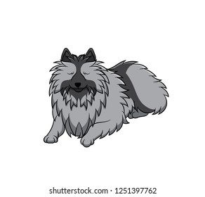 Cute Keeshond Cartoon Dog. Vector illustration of purebred keeshond dog.