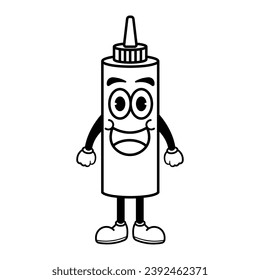 Cute ketchup bottle cartoon vector illustration graphic design in black and white