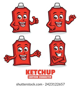 Cute Ketchup Cartoon mascot character vector illustration set in differnt poses