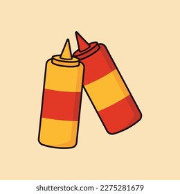 Cute ketchup and mustard squeeze bottle cartoon icon vector illustration. Food icon concept illustration
