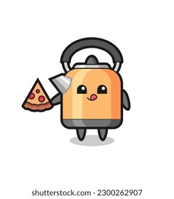 cute kettle cartoon eating pizza , cute style design for t shirt, sticker, logo element