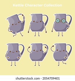 cute kettle character collection vector