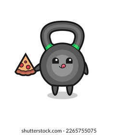 cute kettleball cartoon eating pizza , cute style design for t shirt, sticker, logo element